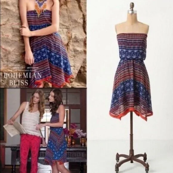 ✨2/$20 Maeve Anthro Bohemian Bliss Tube Handkerchief Strapless Dress S H11672 - Picture 10 of 10